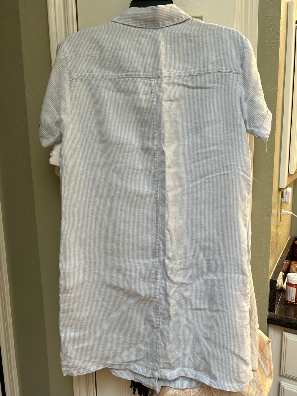 Tahari Blue and White Button-Front Linen Shirt Dress - Picture 2 of 2